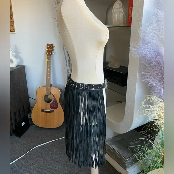 RARE Idyllwind Suede Studded Fringe Belt western rodeo festival biker leather - Picture 5 of 10